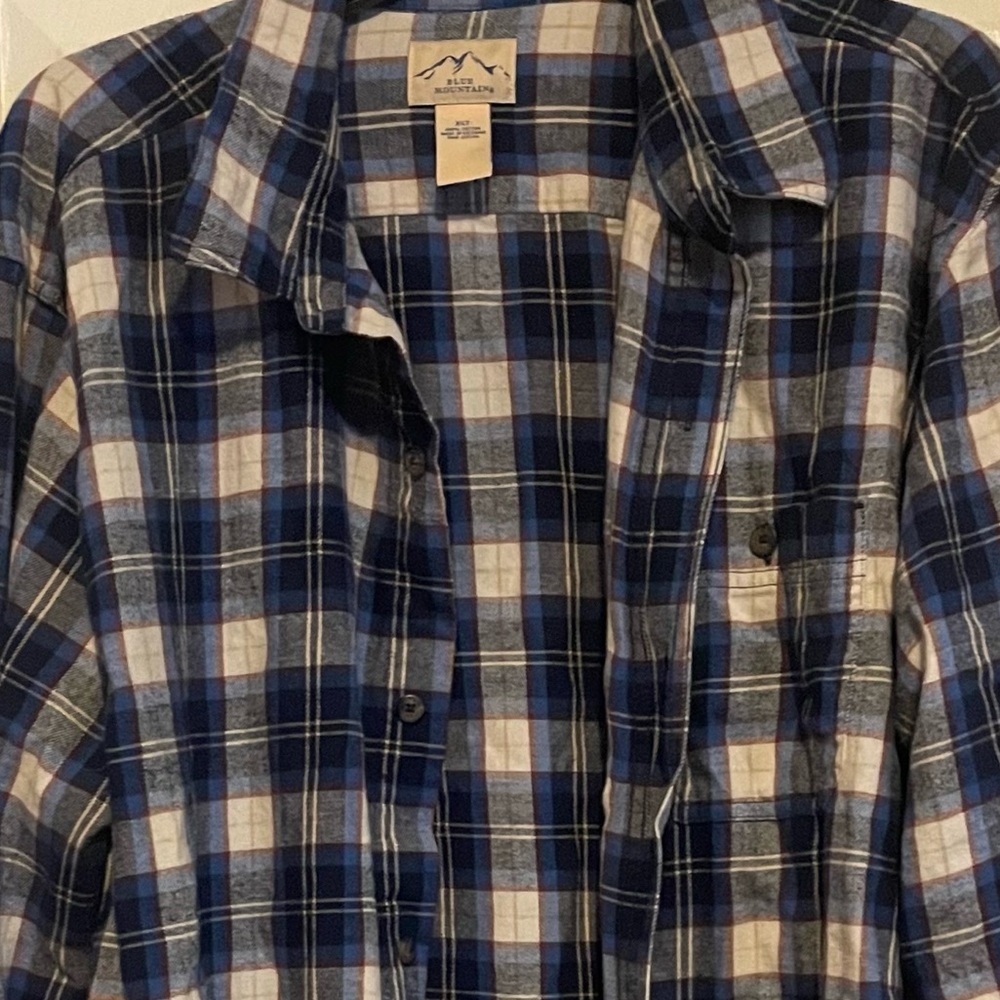 Blue Mountain Mens Blue and White Button down  Plaid Shirt Mens xl tall